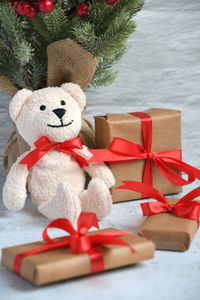 Close-up of christmas decorations on table