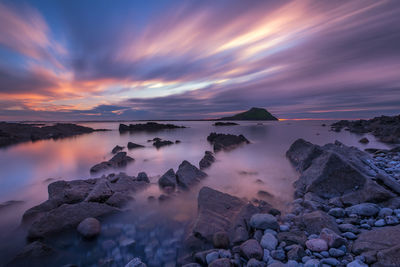 Scenic view of sea against sky during sunset