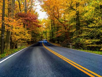 Road amidst trees during autumn