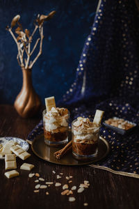 Valentine's day vegetarian dessert - carrot cake, almonds, white chocolate, cinnamon and mascarpone
