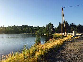 Scenic view of lake against clear sky