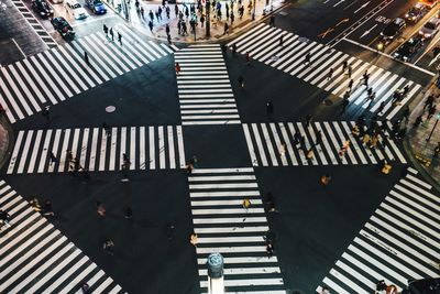 High angle view of people on city street