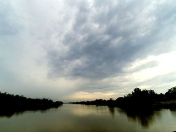 Scenic view of lake against sky at sunset