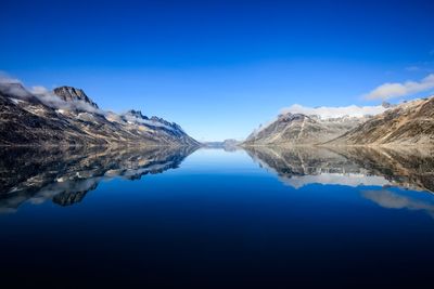 Scenic view of lake against blue sky