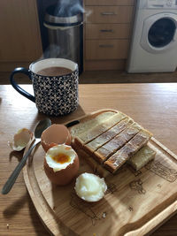 High angle view of breakfast on table