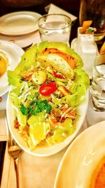 High angle view of meal served in bowl