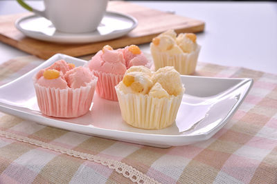 Close-up of cupcakes on table