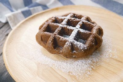 High angle view of dessert in plate on table