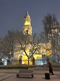 Illuminated building at night