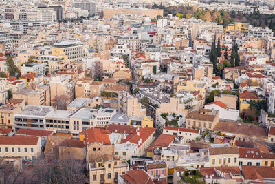 High angle view of buildings in city