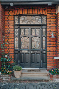 Closed door of building