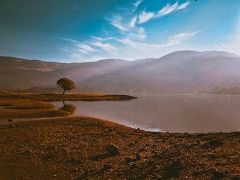 Scenic view of lake against sky