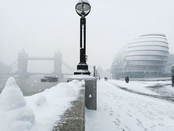 View of communications tower in winter