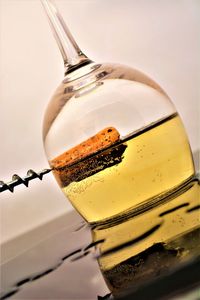 Close-up of beer glass on table