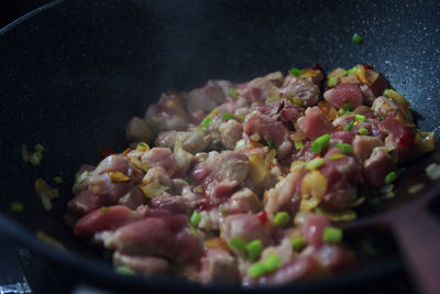 Close-up of chopped vegetables in pan
