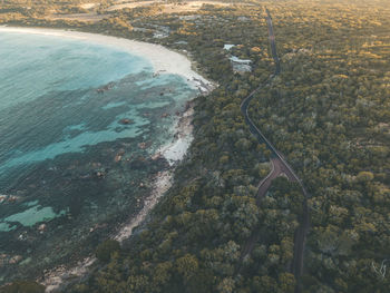High angle view of land and sea