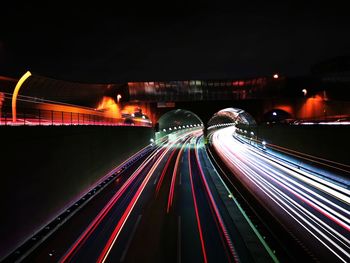 Light trails on road at night