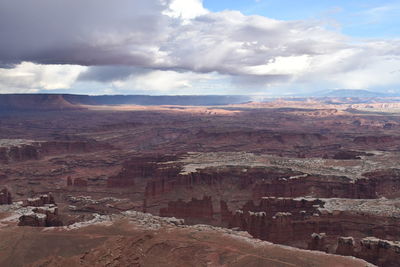 Aerial view of landscape against cloudy sky