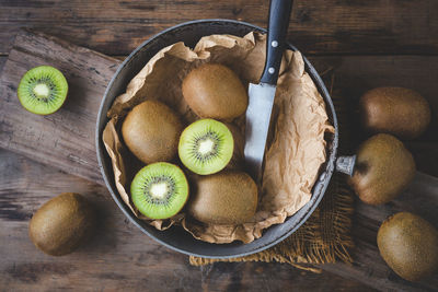 High angle view of fruits in bowl on table