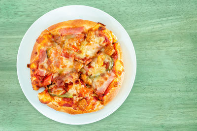 High angle view of food in plate on table