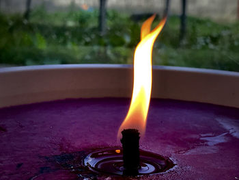 Close-up of burning candle