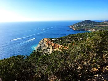 High angle view of sea against clear sky