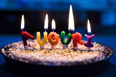 Close-up of candles on cake