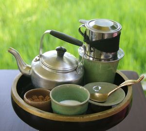 Close-up of tea cup on table