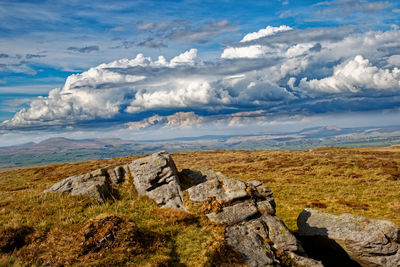 Summit of bowland knott's with a view of the 3 peaks.