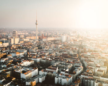 High angle view of buildings in city