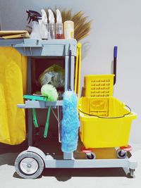 Close-up of yellow toys on table