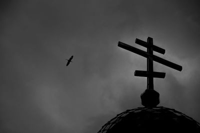 Low angle view of a bird flying against sky