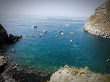 High angle view of rock formation in sea