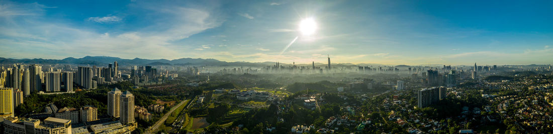 High angle view of cityscape against sky