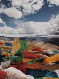 High angle view of landscape against cloudy sky