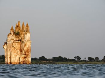 Scenic view of water against clear sky