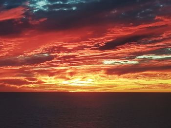 Aerial view of sea against sky during sunset