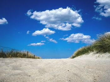 Scenic view of landscape against blue sky