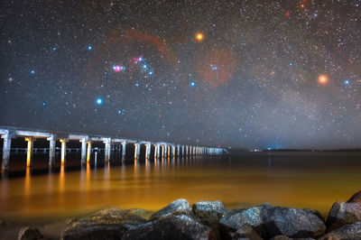 Scenic view of sea against sky at night