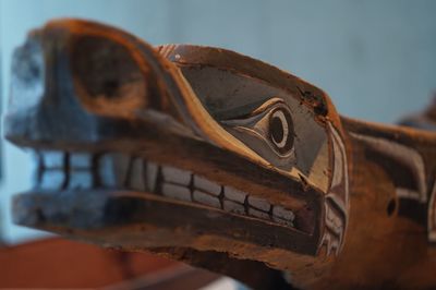 Close-up of rusty metal on wood