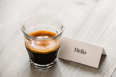 High angle view of coffee on table