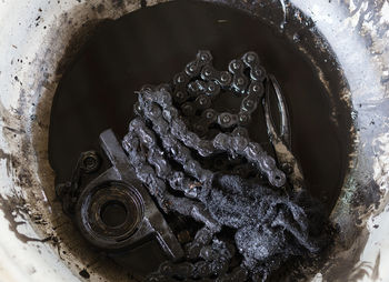 High angle view of water in container