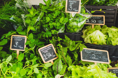 High angle view of food for sale at market stall