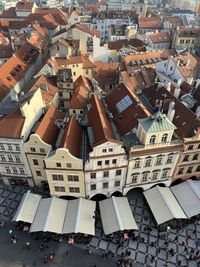 High angle view of buildings in city