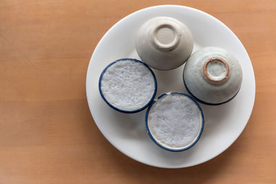 High angle view of drink on table