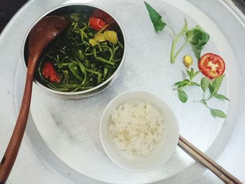 High angle view of food in plate