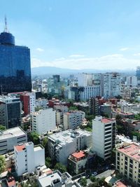 High angle view of buildings in city against sky