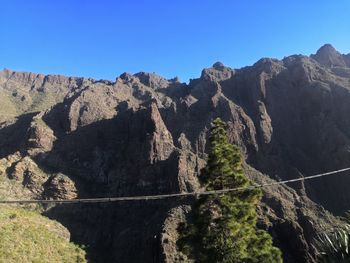 Scenic view of mountains against clear blue sky