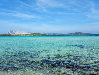 Scenic view of sea against blue sky