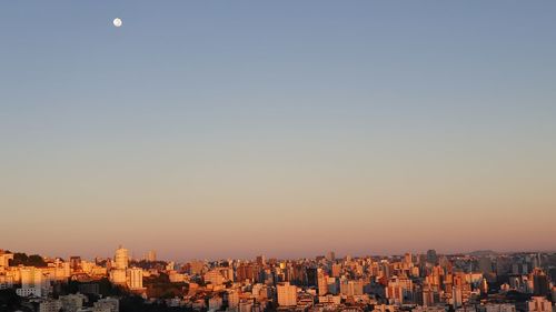 High angle view of townscape against sky during sunset